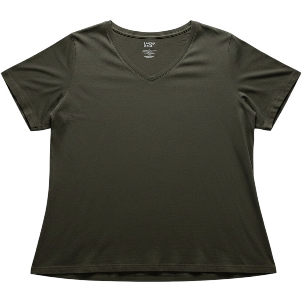 Lands' End Shirt Womens Plus 2X Green V Neck Short Sleeve Solid Jersey Top